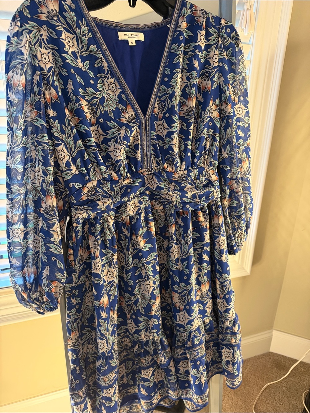Max Studio Royal Blue Floral Tiered V-Neck Dress